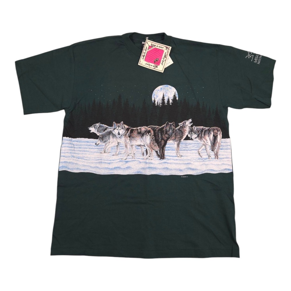 Vintage 1991 Habitat Snowy Wolf T Shirt Howling‎ Mens XL